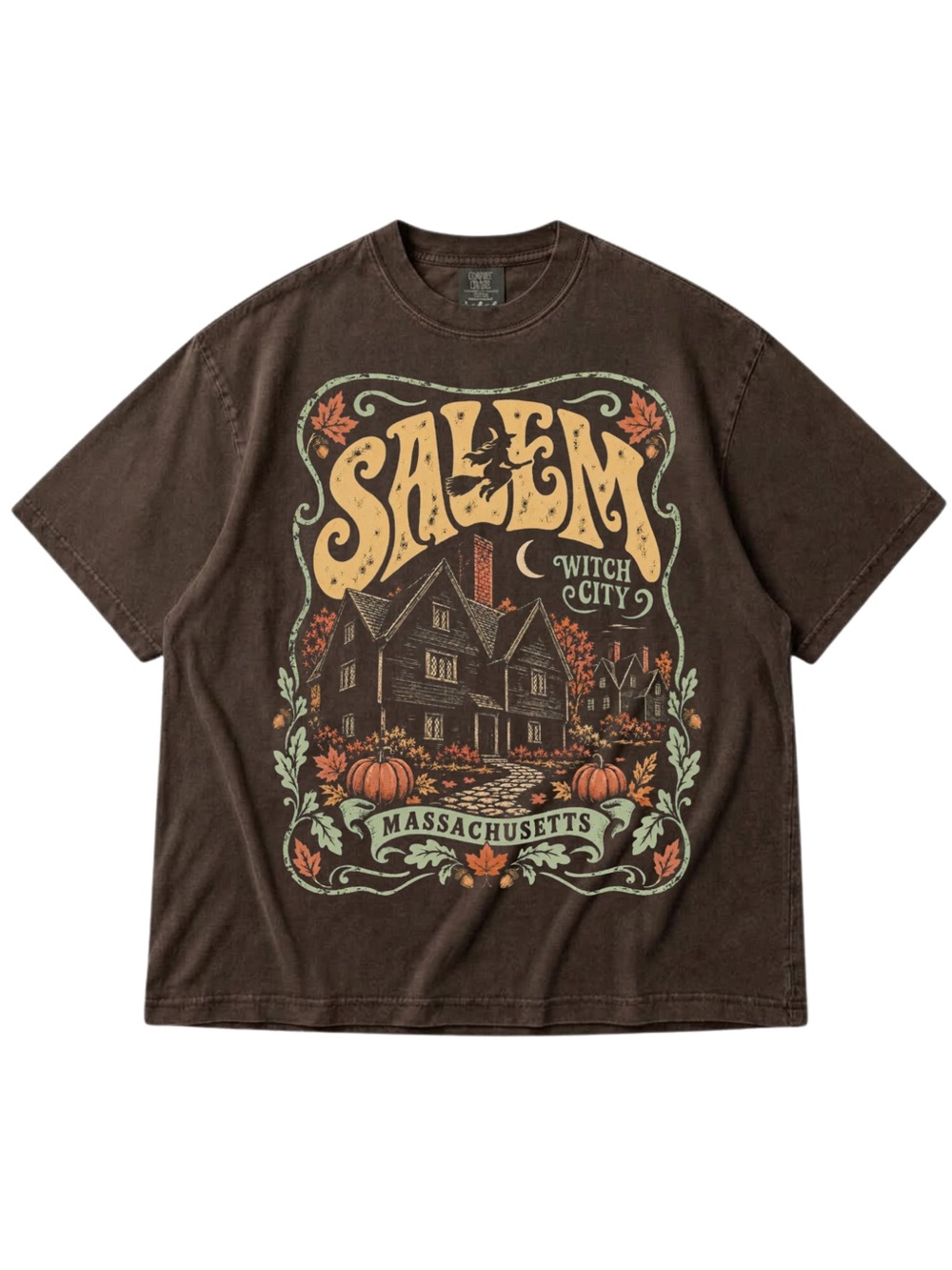 Comfort Colors Salem Witch City Graphic Tee - Espresso and Cream Accents